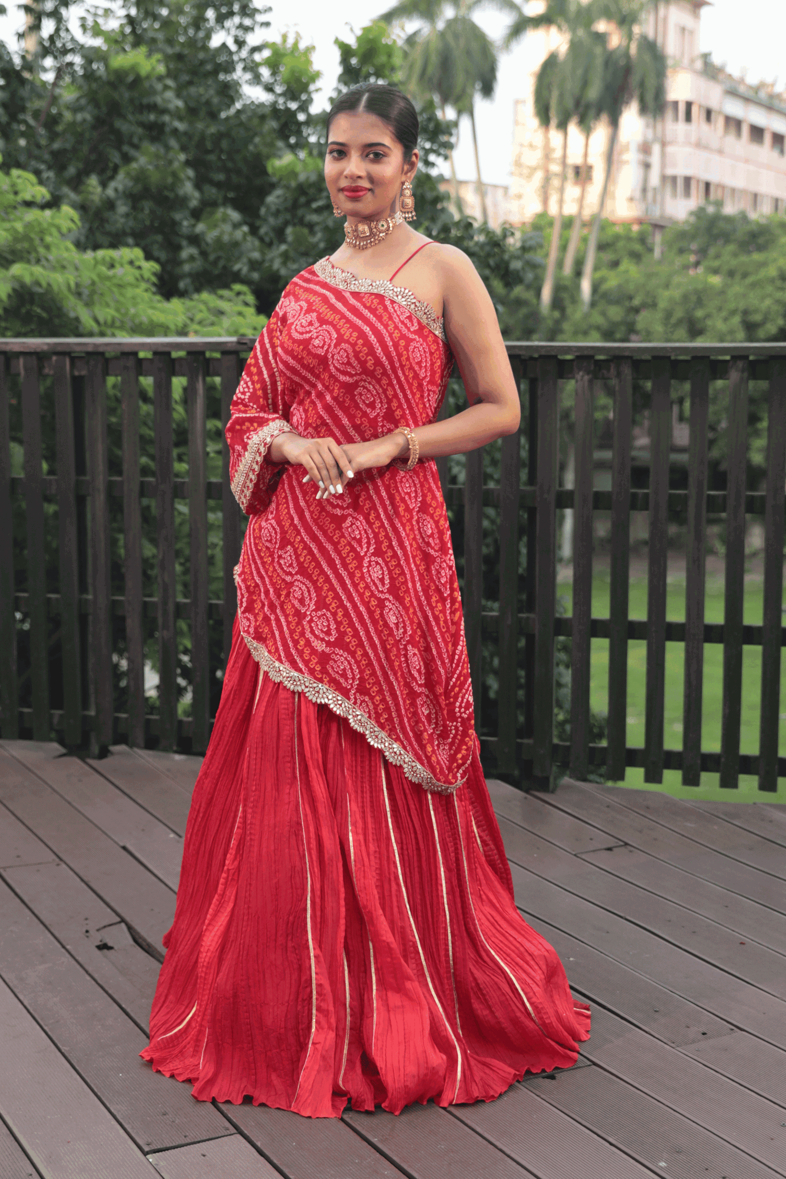 One Shoulder Bandhani Indo Western Dress Bandhani Indo Western