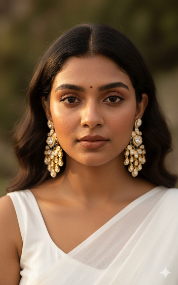 Gold Plated Blue Enamel Chandelier Earrings