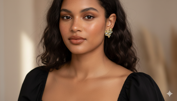 Gold Abstract Heart Earrings with Baguette Crystals