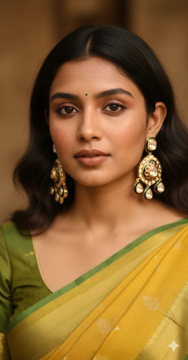 Gold Earrings with Red & Green Enamel