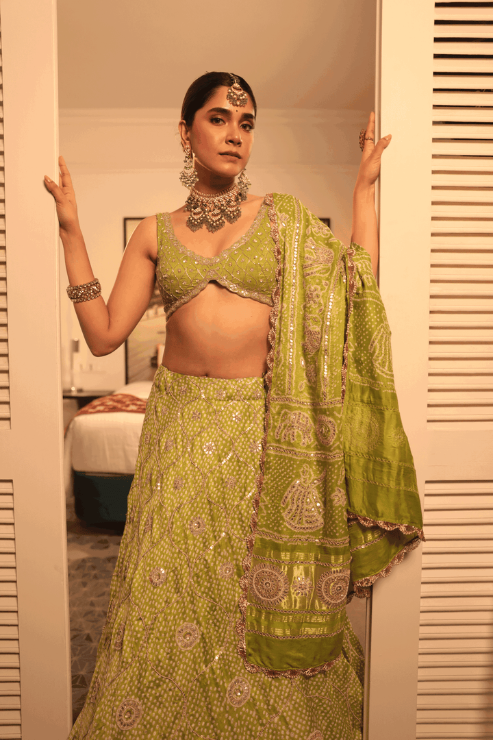 Green Gotapatti Bandhani Dupatta - Bandhani