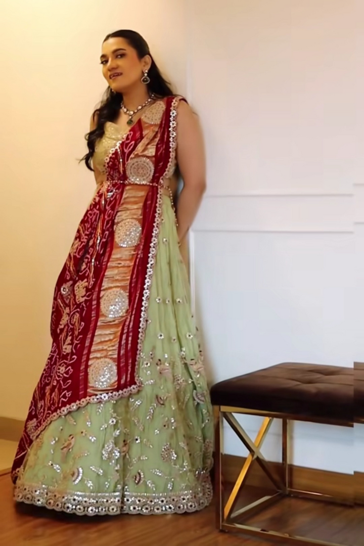 Green Gotapatti Bandhani Lehenga - Bandhani