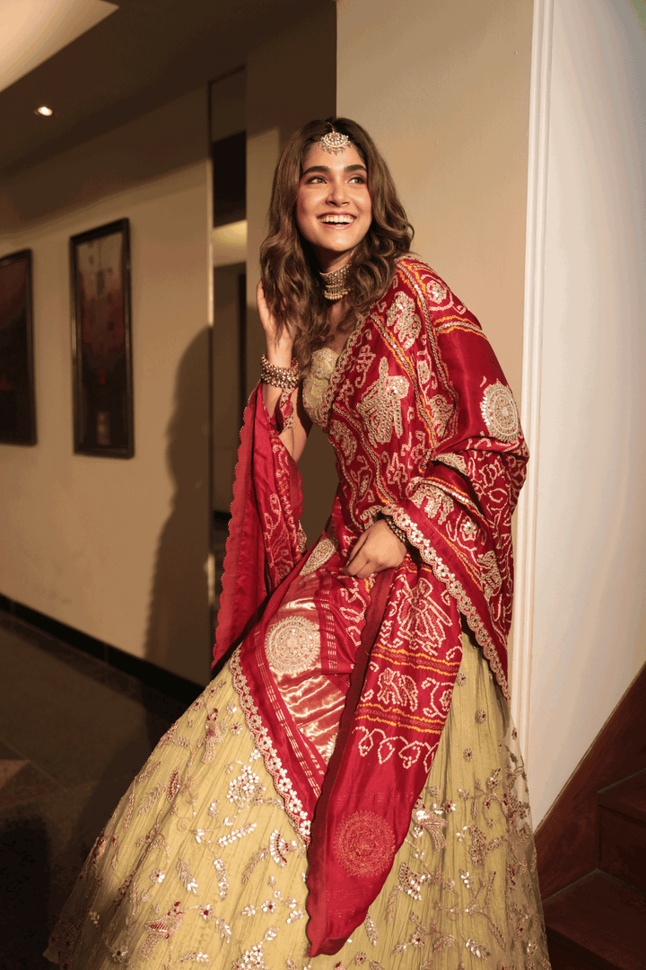 Green Gotapatti Bandhani Lehenga - Bandhani