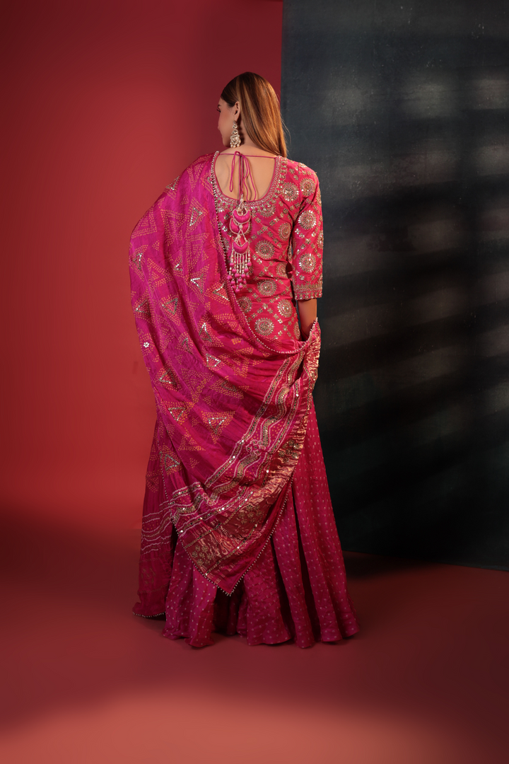 Hot Pink Bandhani Kurta Set - Bandhani