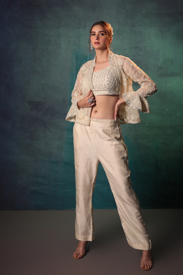 Ivory Pearl Pant Suit Set - Bandhani