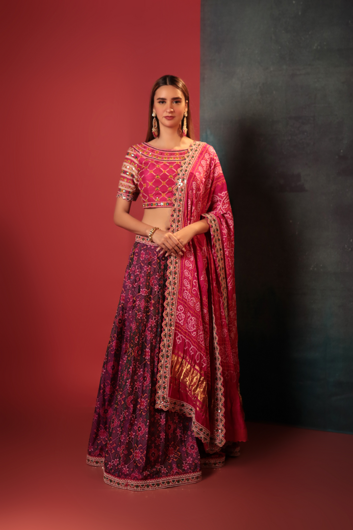 Magenta Patan Patola Lehenga Set - Bandhani