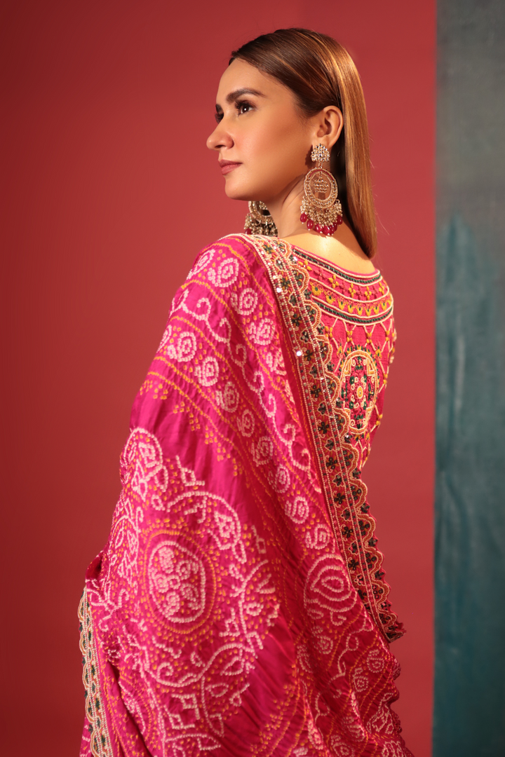 Magenta Patan Patola Lehenga Set - Bandhani