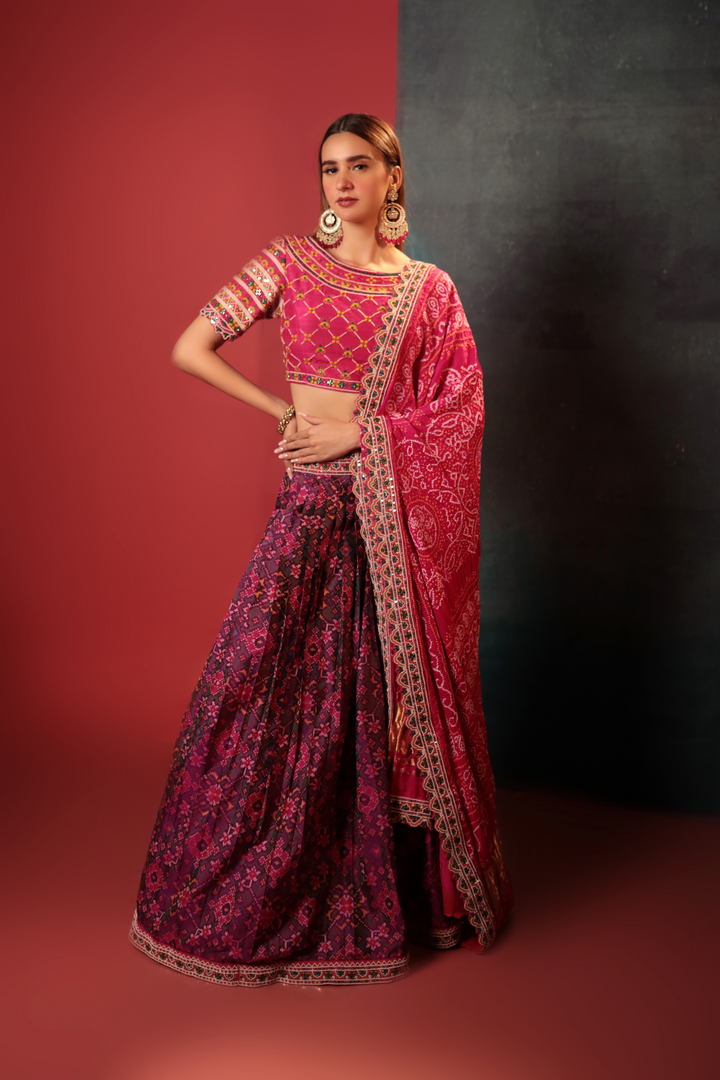 Magenta Patan Patola Lehenga Set - Bandhani