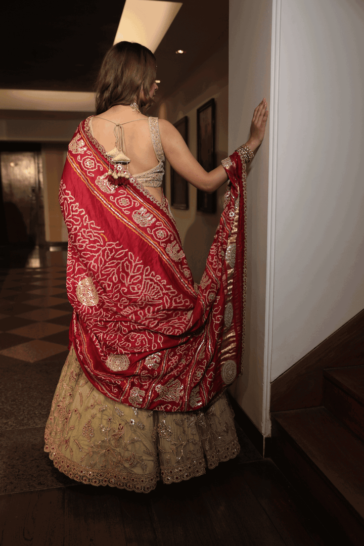 Maroon Bandhani Dupatta - Bandhani