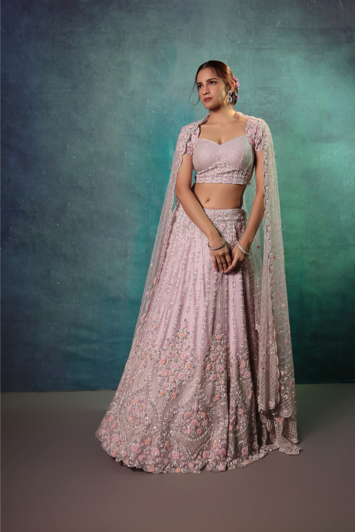 Mauve Multicolour Lehenga Set - Bandhani