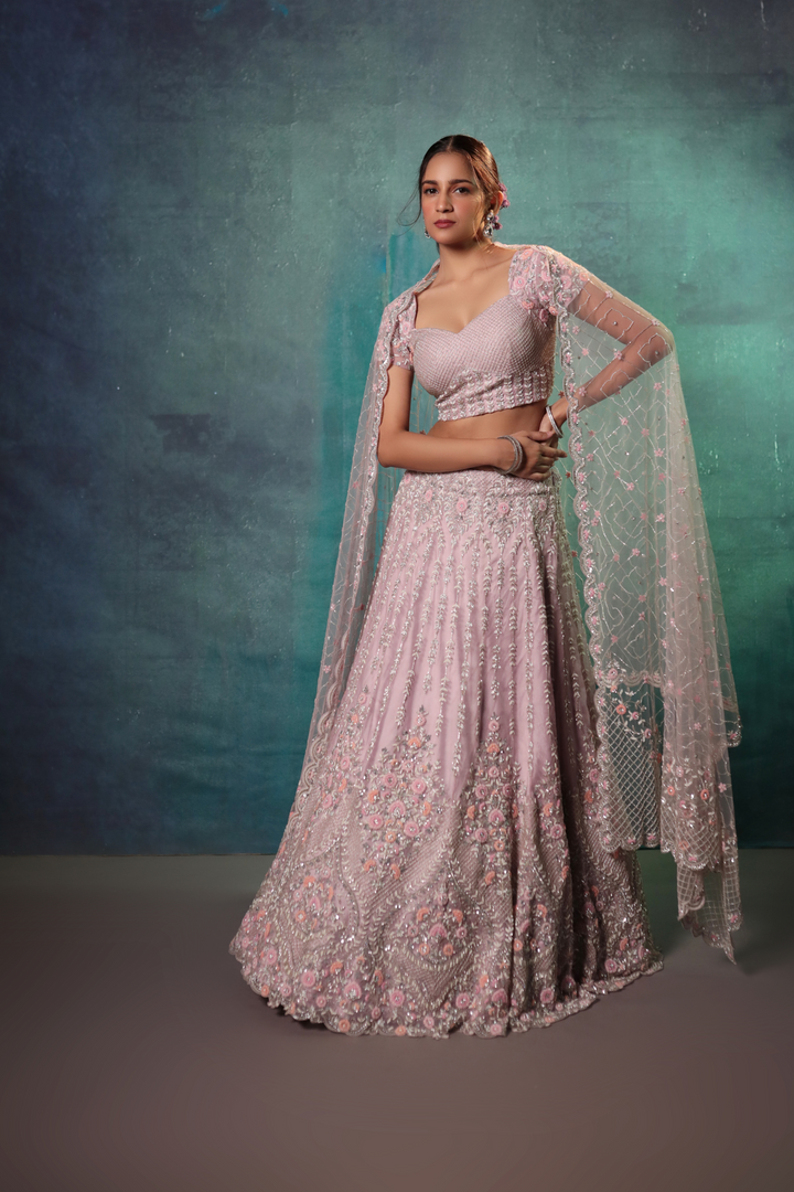 Mauve Multicolour Lehenga Set - Bandhani