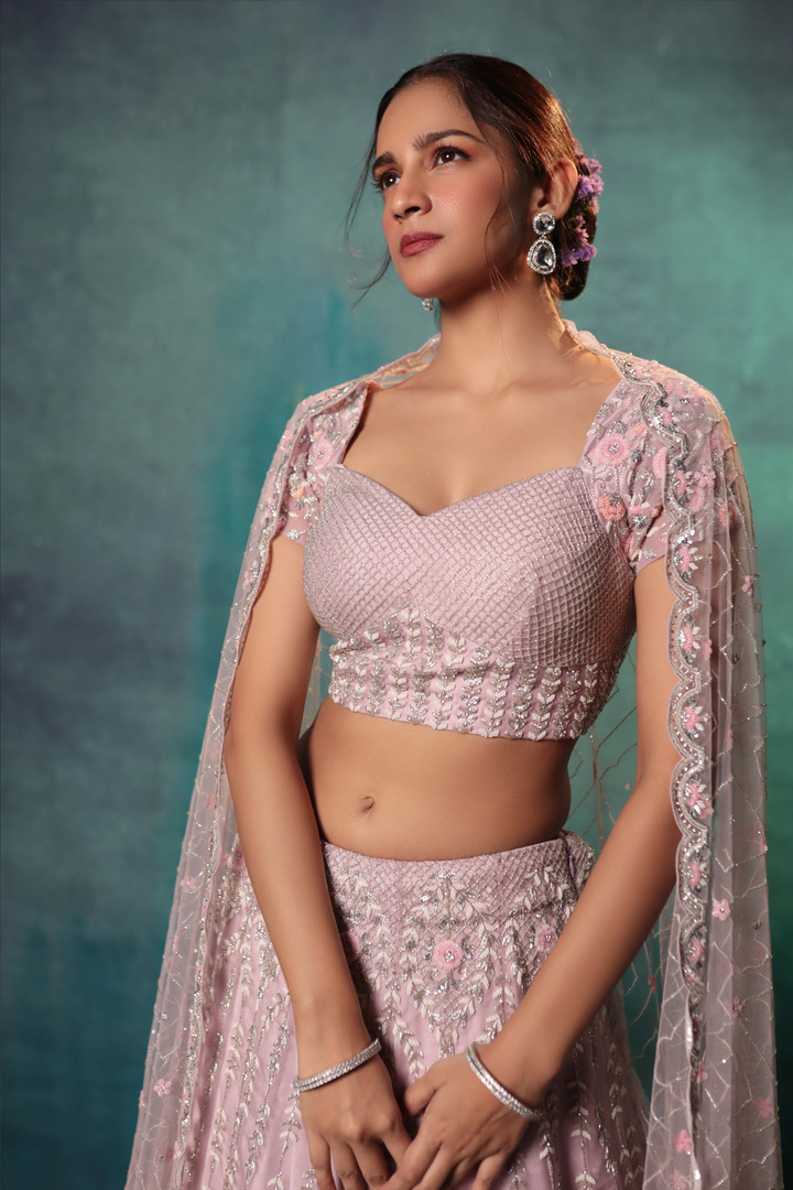 Mauve Multicolour Lehenga Set - Bandhani