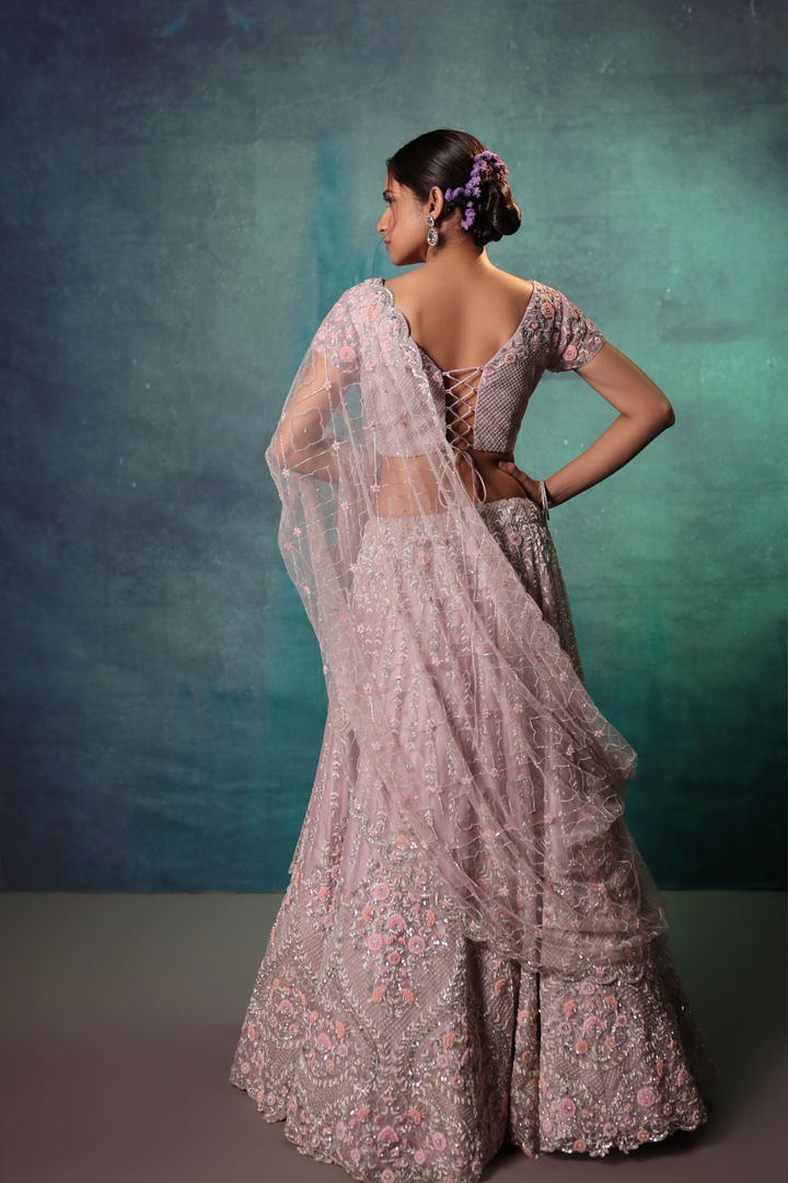 Mauve Multicolour Lehenga Set - Bandhani