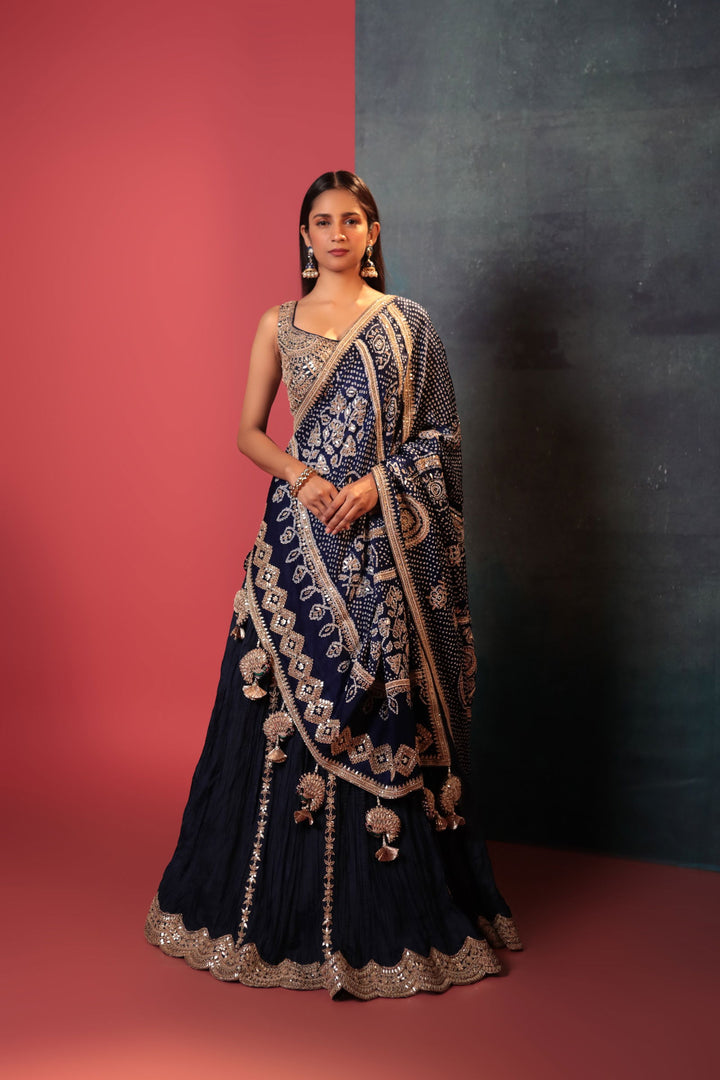 Midnight Blue Dot Bandhani Dupatta - Bandhani