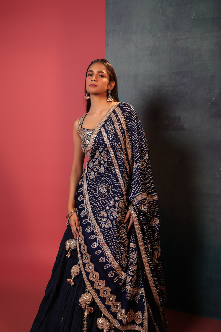 Midnight Blue Dot Bandhani Dupatta - Bandhani