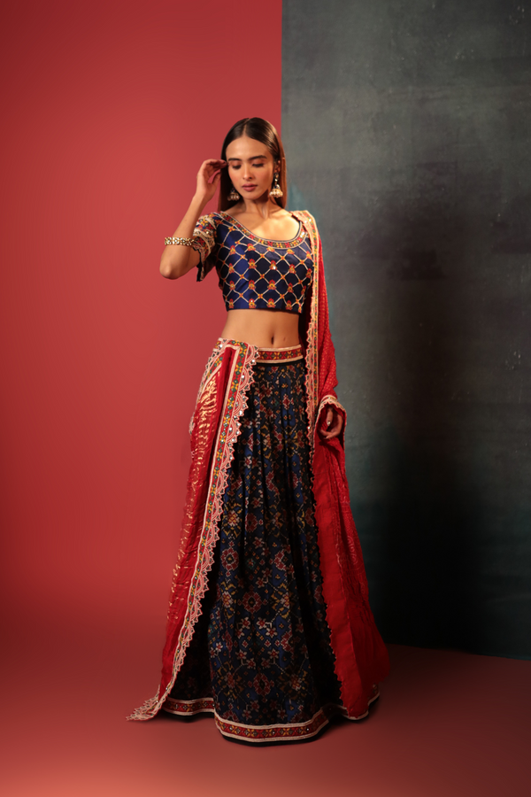 Midnight Blue Patan Patola Lehenga Set - Bandhani