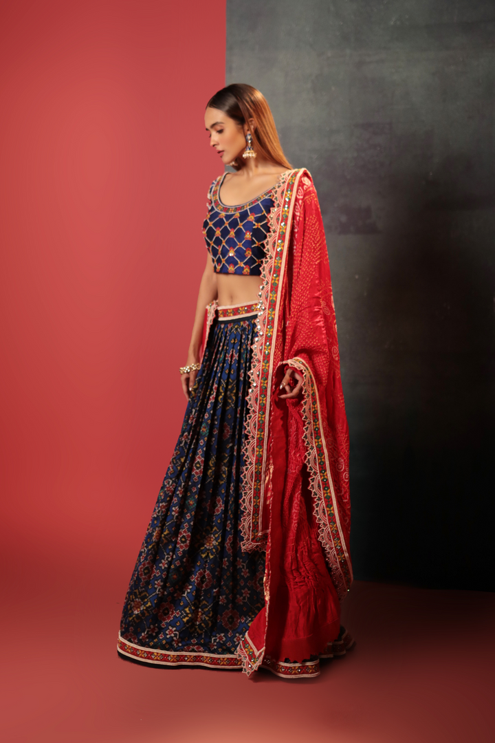 Midnight Blue Patan Patola Lehenga Set - Bandhani