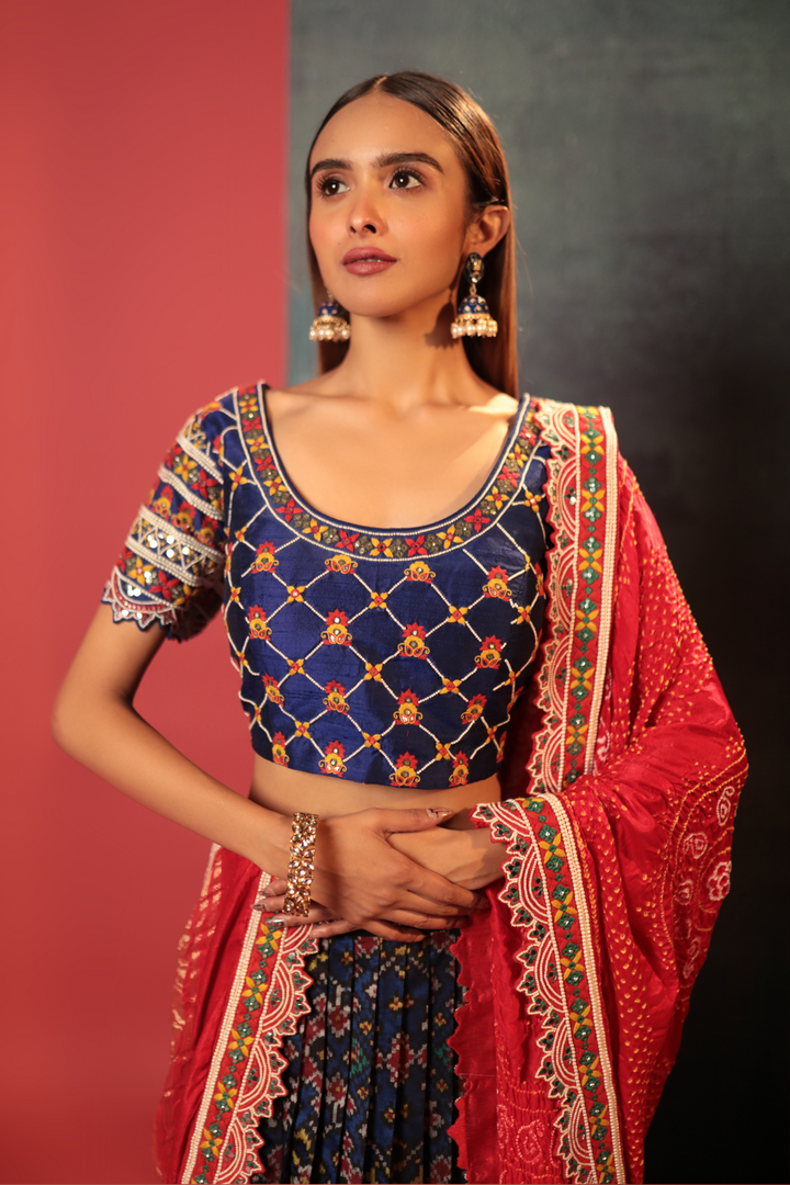 Midnight Blue Patan Patola Lehenga Set - Bandhani