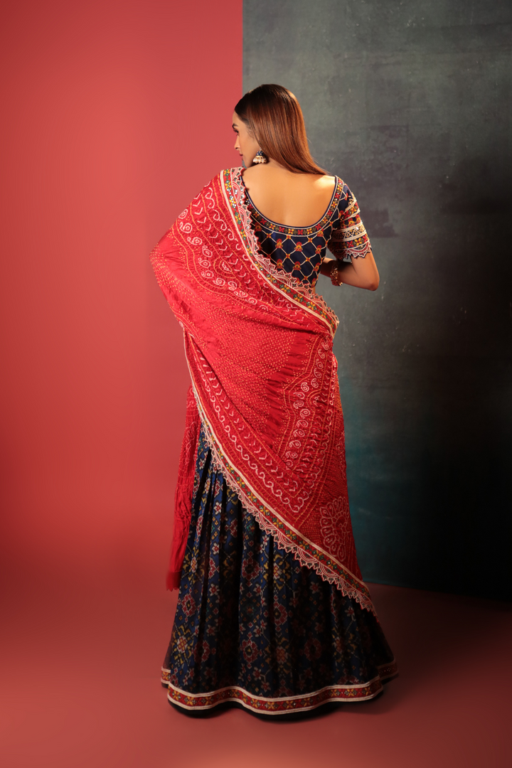 Midnight Blue Patan Patola Lehenga Set - Bandhani