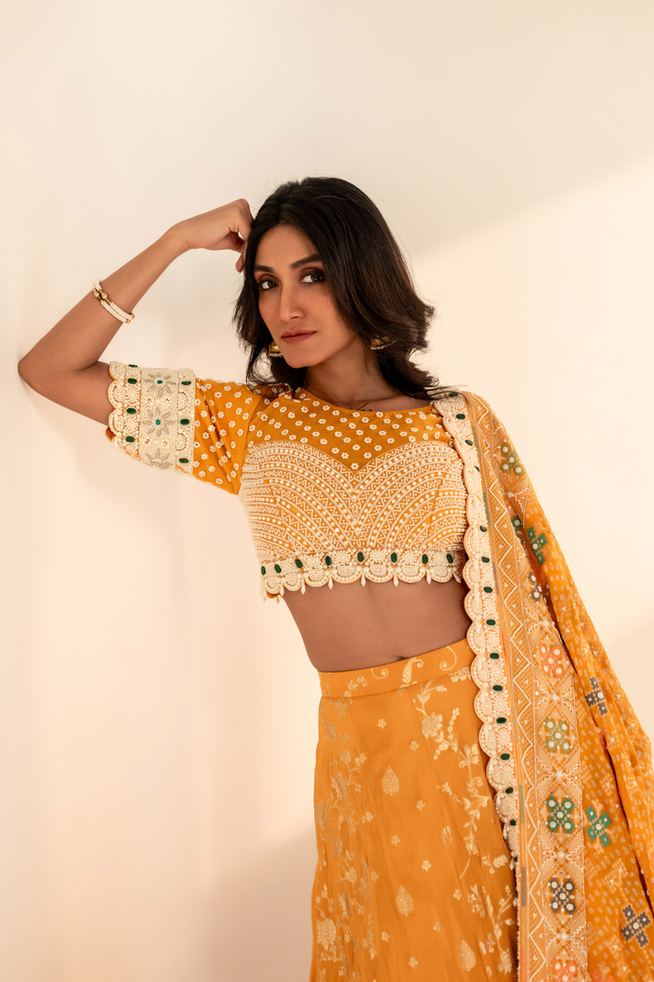 Mustard Banarasi lehenga