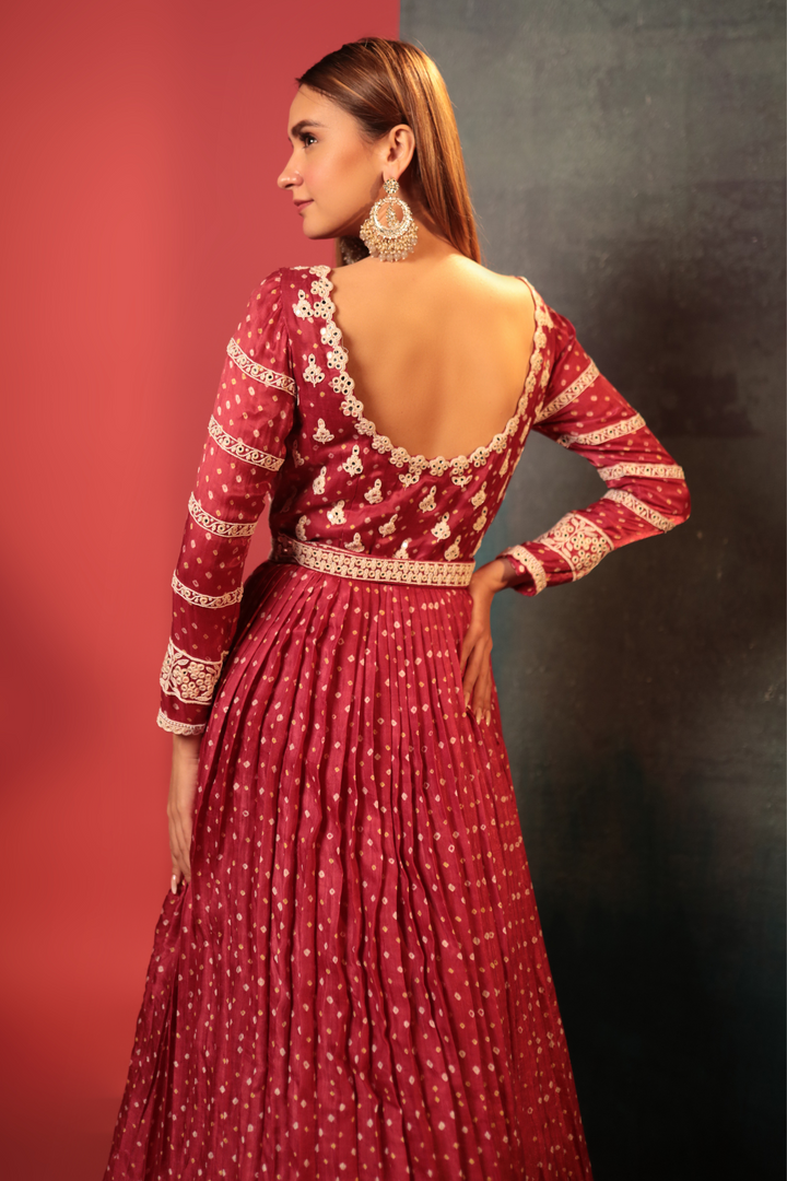 Onion Pleated Anarkali Set - Bandhani