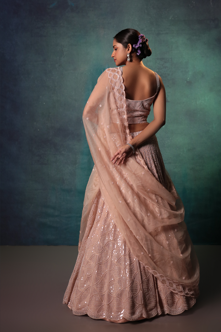 Peachy Beads & Sequins Lehenga - Bandhani