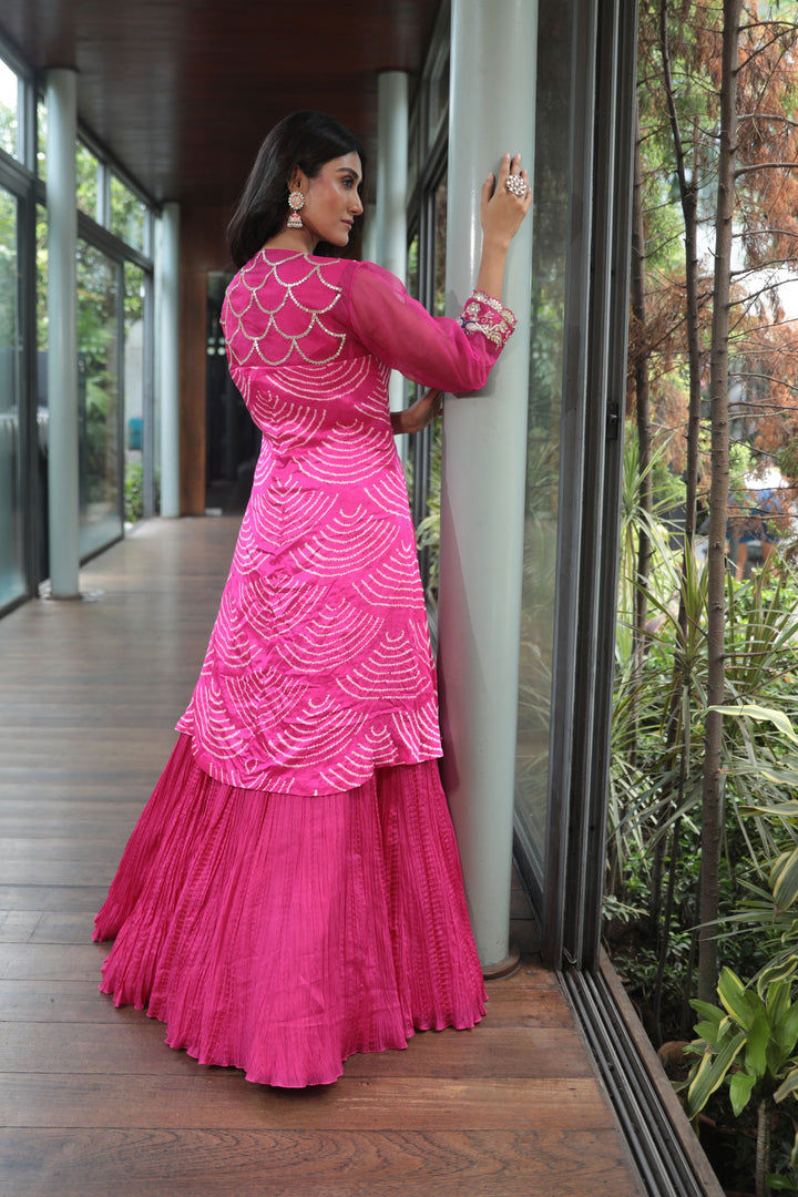 Pink Crush Anarkali Paired With WIFI Bandhani Gotapatti Jacket - Bandhani