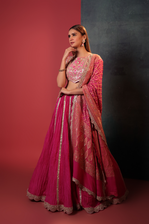 Pink Crush Ghoomar Lehenga Set - Bandhani