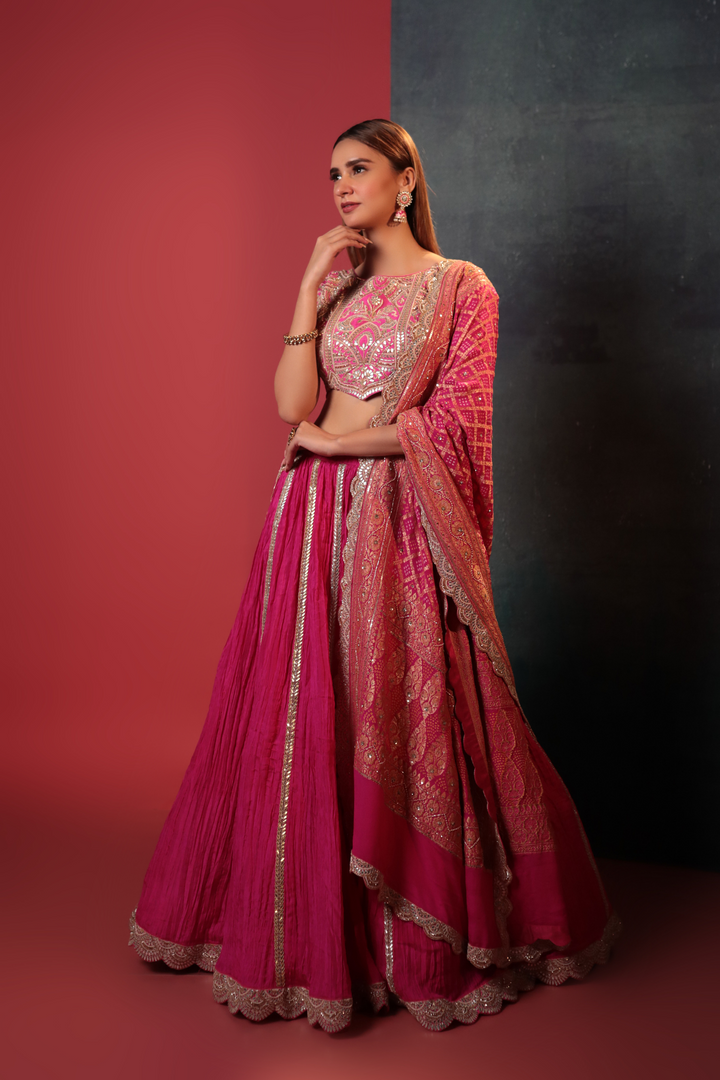 Pink Crush Ghoomar Lehenga Set - Bandhani