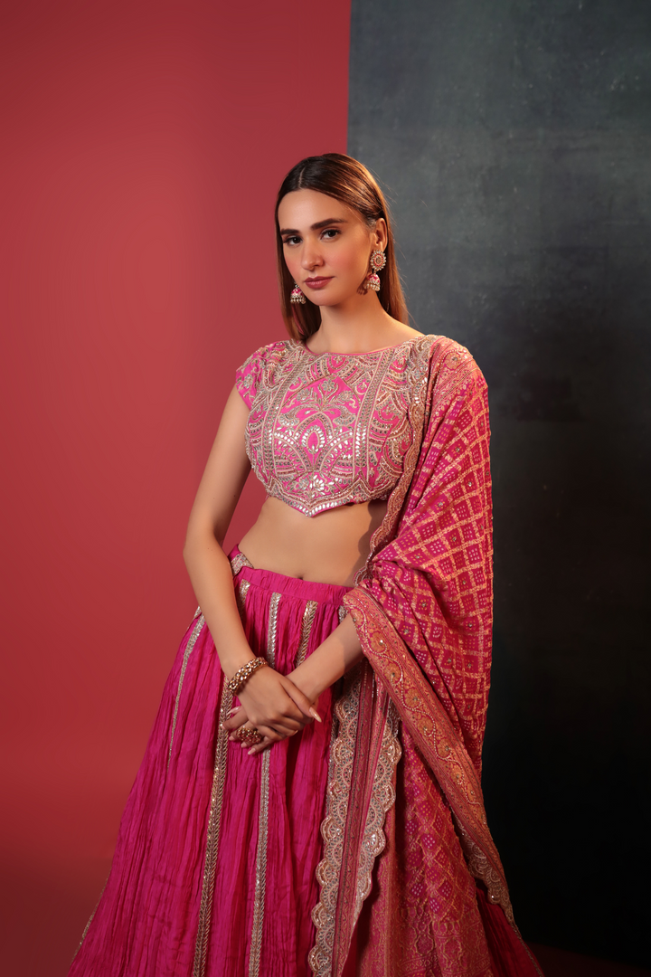 Pink Crush Ghoomar Lehenga Set - Bandhani