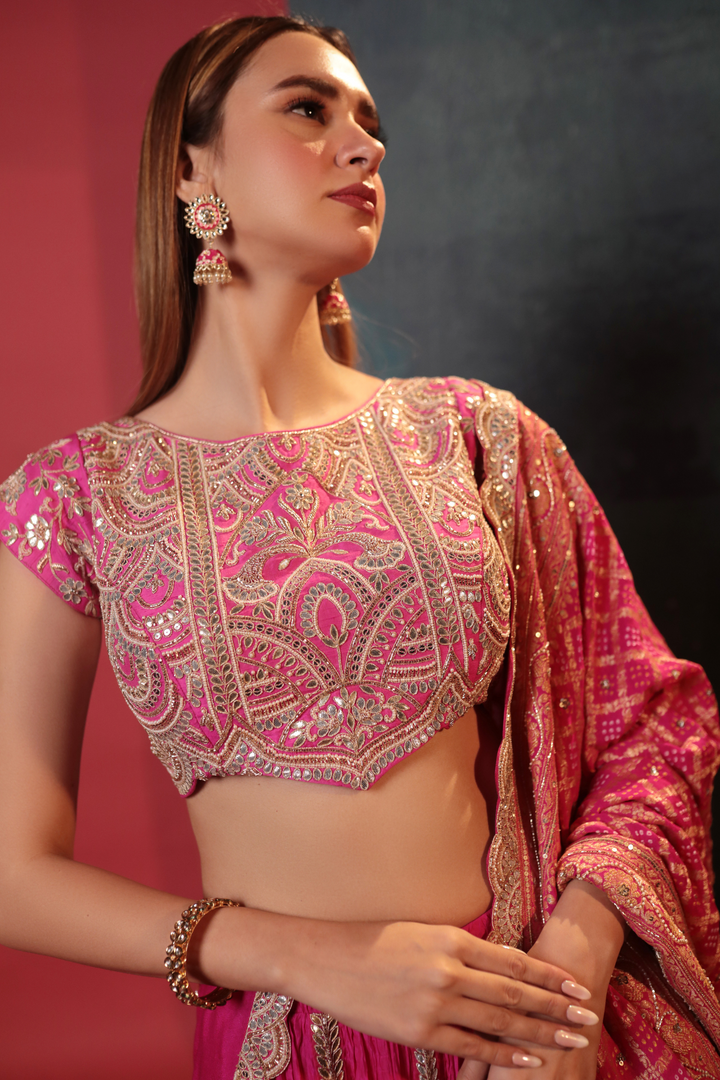 Pink Crush Ghoomar Lehenga Set - Bandhani