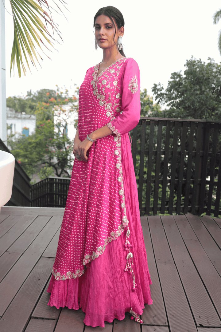 Pink Katdana And Pearl Angrakha Anarkali - Bandhani