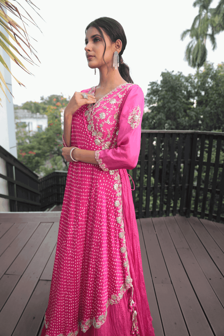 Pink Katdana And Pearl Angrakha Anarkali - Bandhani