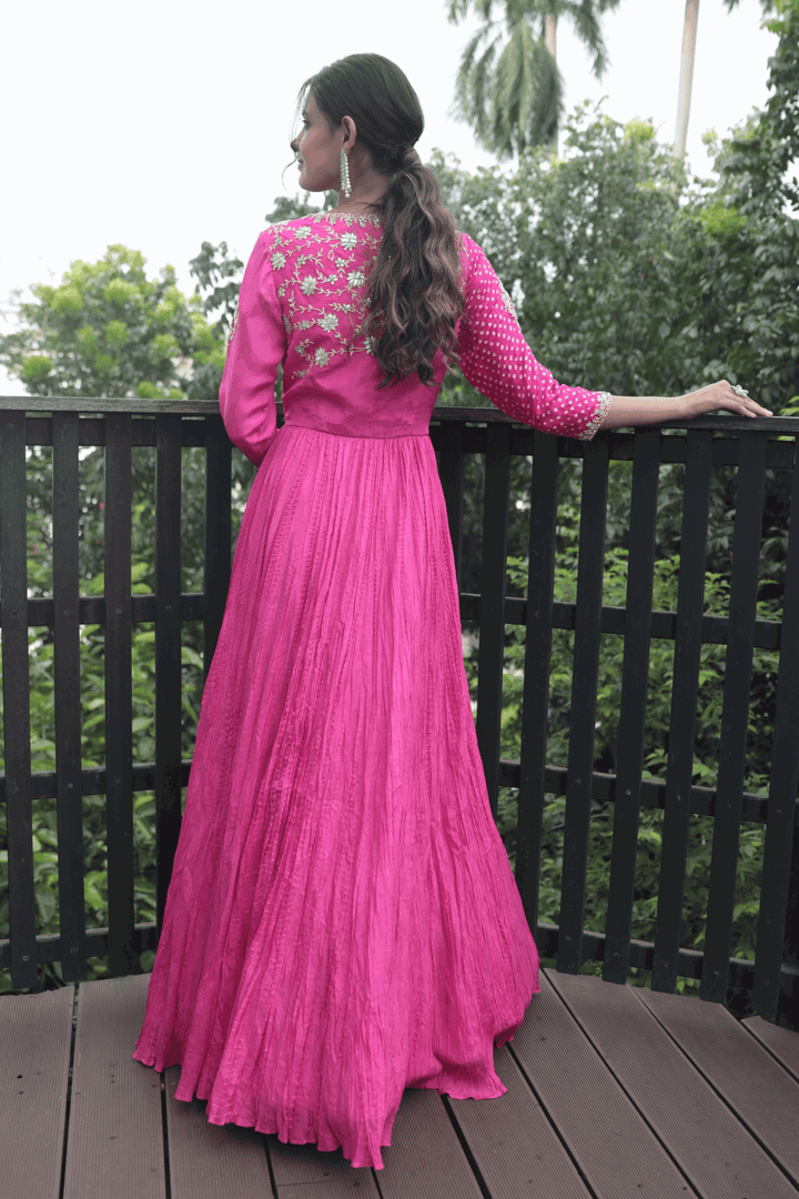 Pink Katdana And Pearl Angrakha Anarkali - Bandhani
