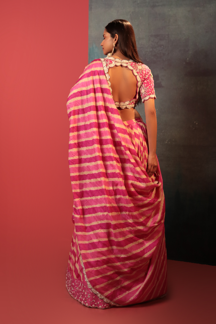 Pink Mota Leheriya Lehenga Set - Bandhani