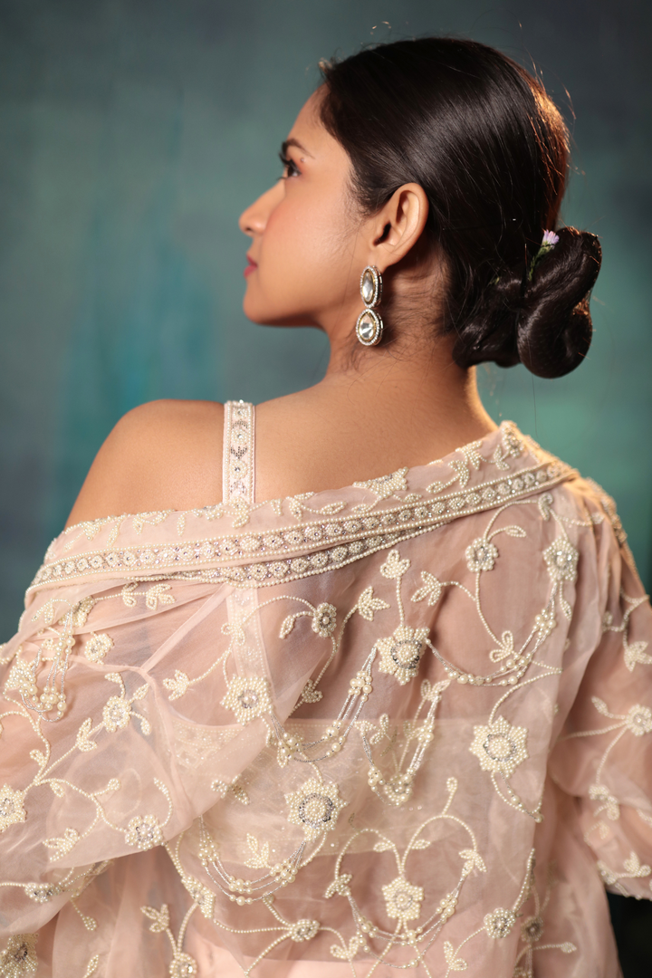 Pink Pearl Cami, Blazer & Slit Skirt - Bandhani