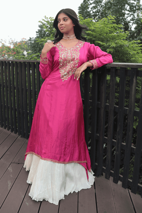 Pink Zardosi High Low Kurta - Bandhani