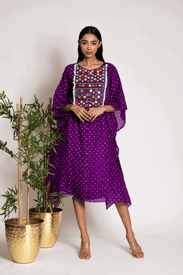 Pretty Purple Bandhani Kaftaan With Anchor And Mirrorwork - Bandhani