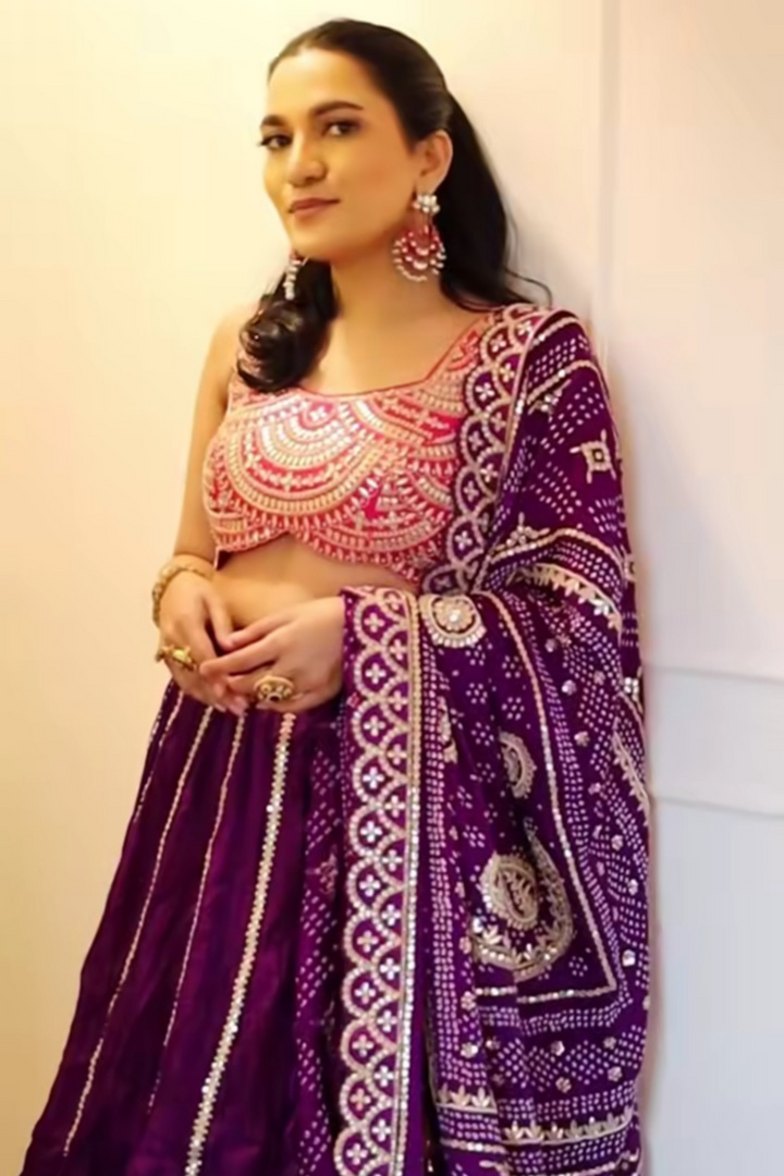 Purple Bandhani Dupatta - Bandhani