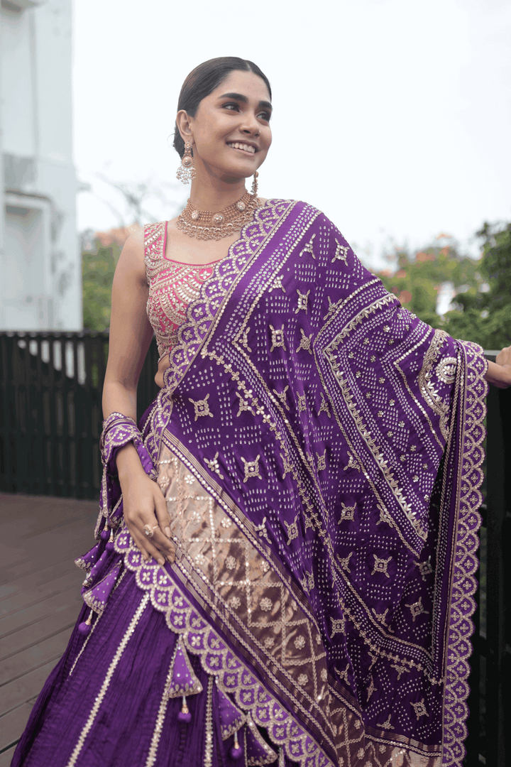 Purple Bandhani Dupatta - Bandhani