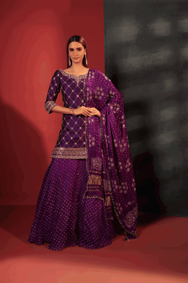 Purple Bandhani Kurta Set - Bandhani