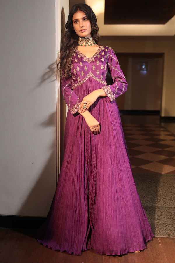 Purple Zardosi Crush Anarkali - Bandhani