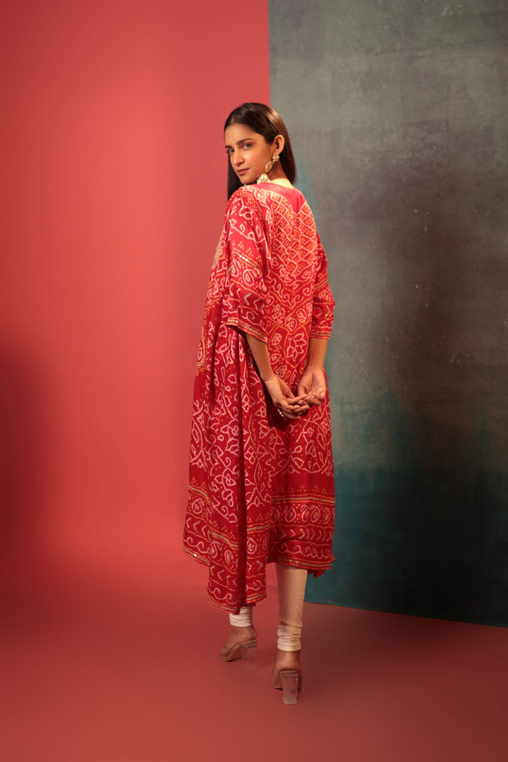 Red Bandhani Aabha Paired With Dupatta - Bandhani