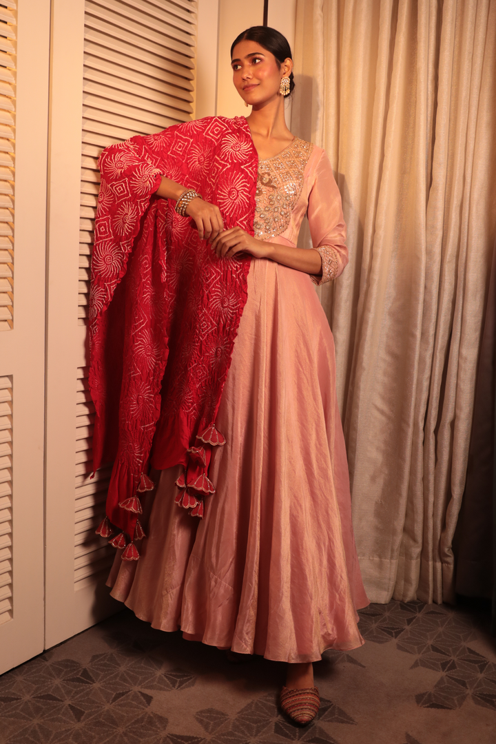 Red Bandhani Dupatta - Bandhani