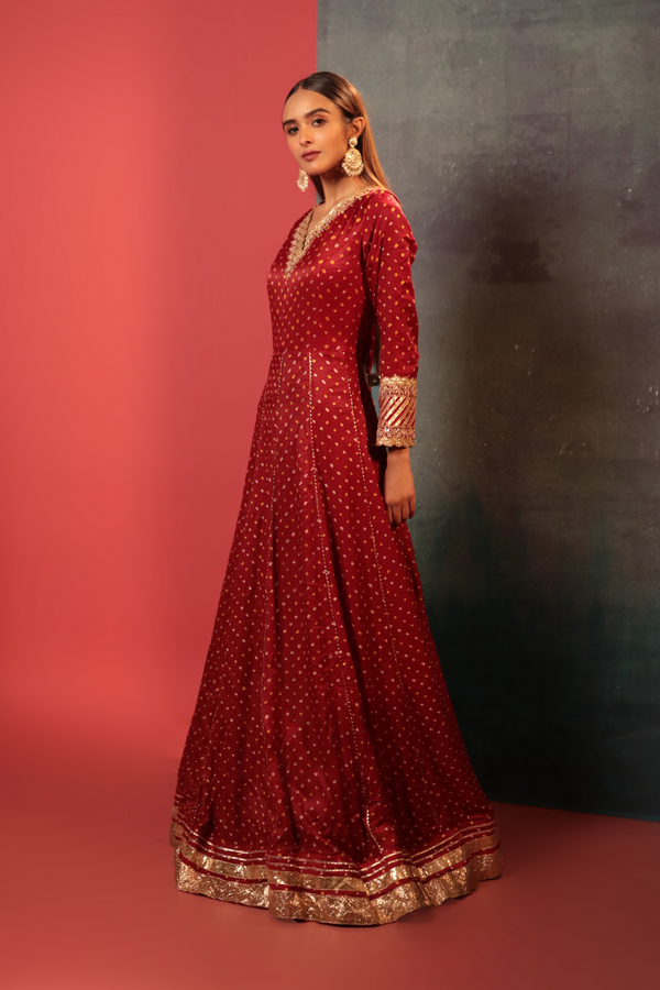 Red Dot Bandhani Anarkali - Bandhani