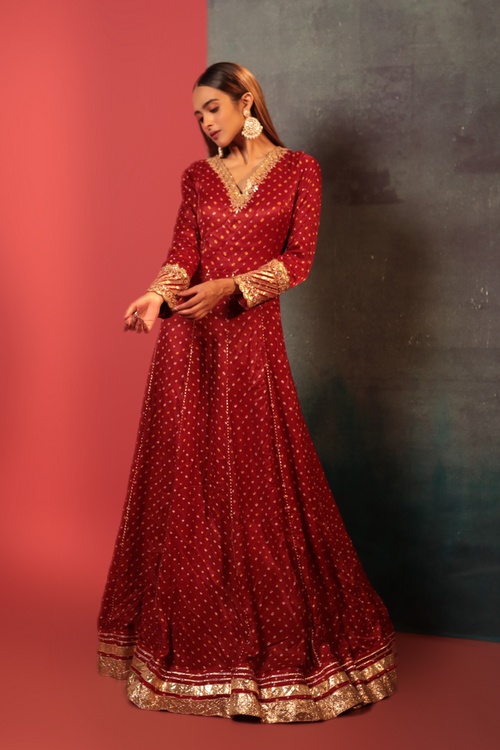 Red Dot Bandhani Anarkali - Bandhani