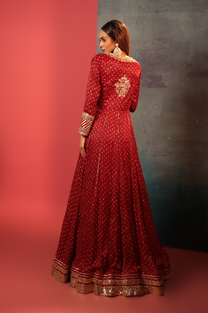 Red Dot Bandhani Anarkali - Bandhani