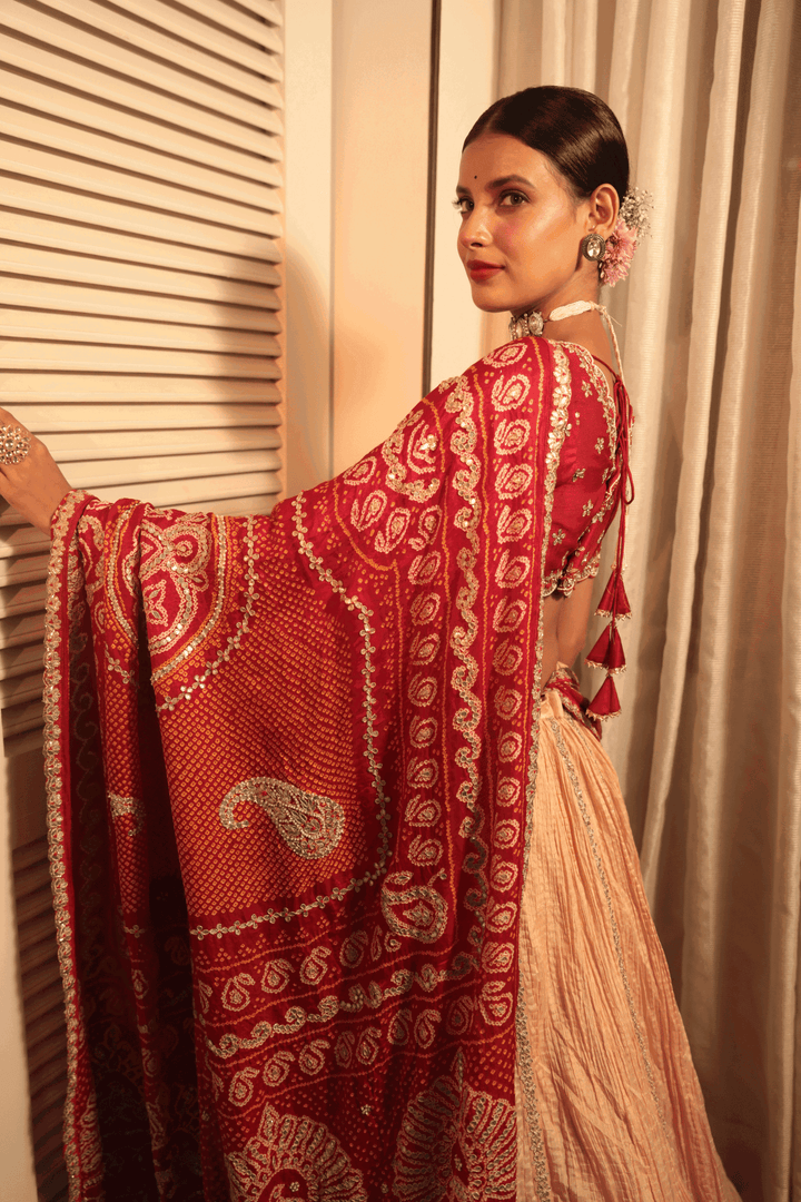 Red Gotapatti Bandhani Dupatta - Bandhani