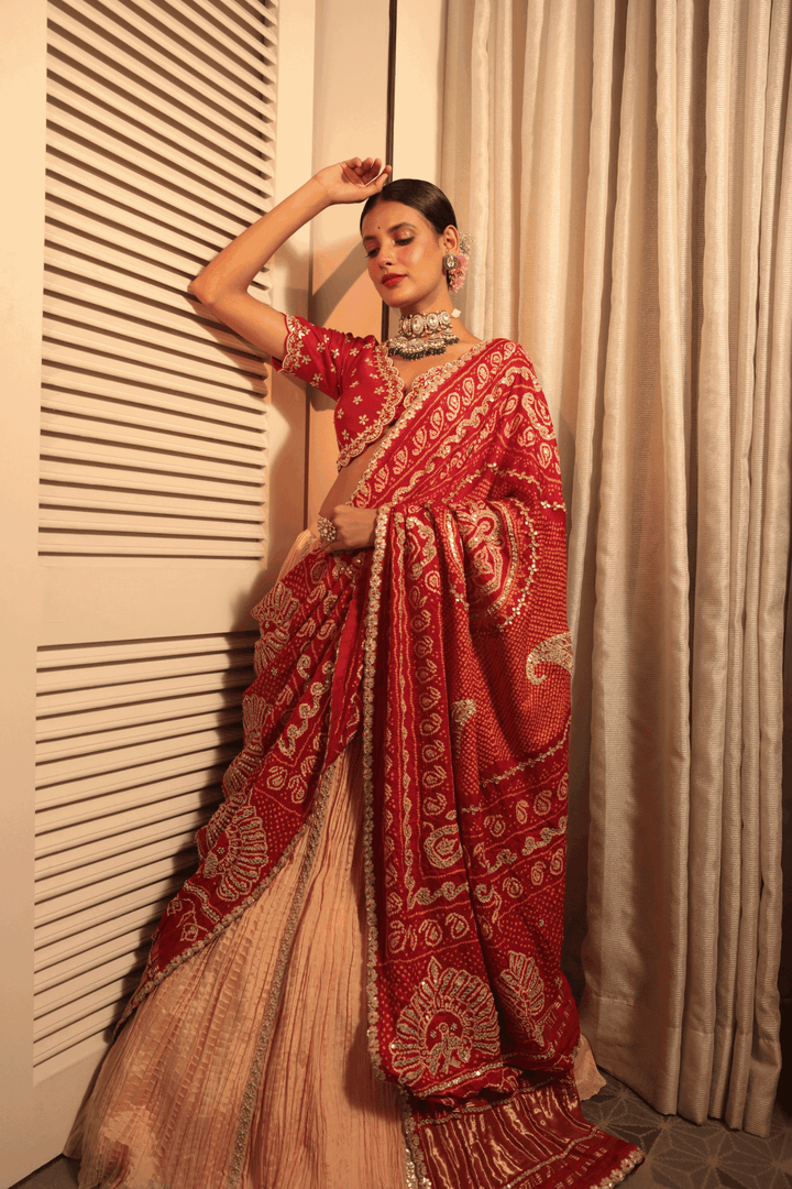 Red Gotapatti Bandhani Dupatta - Bandhani