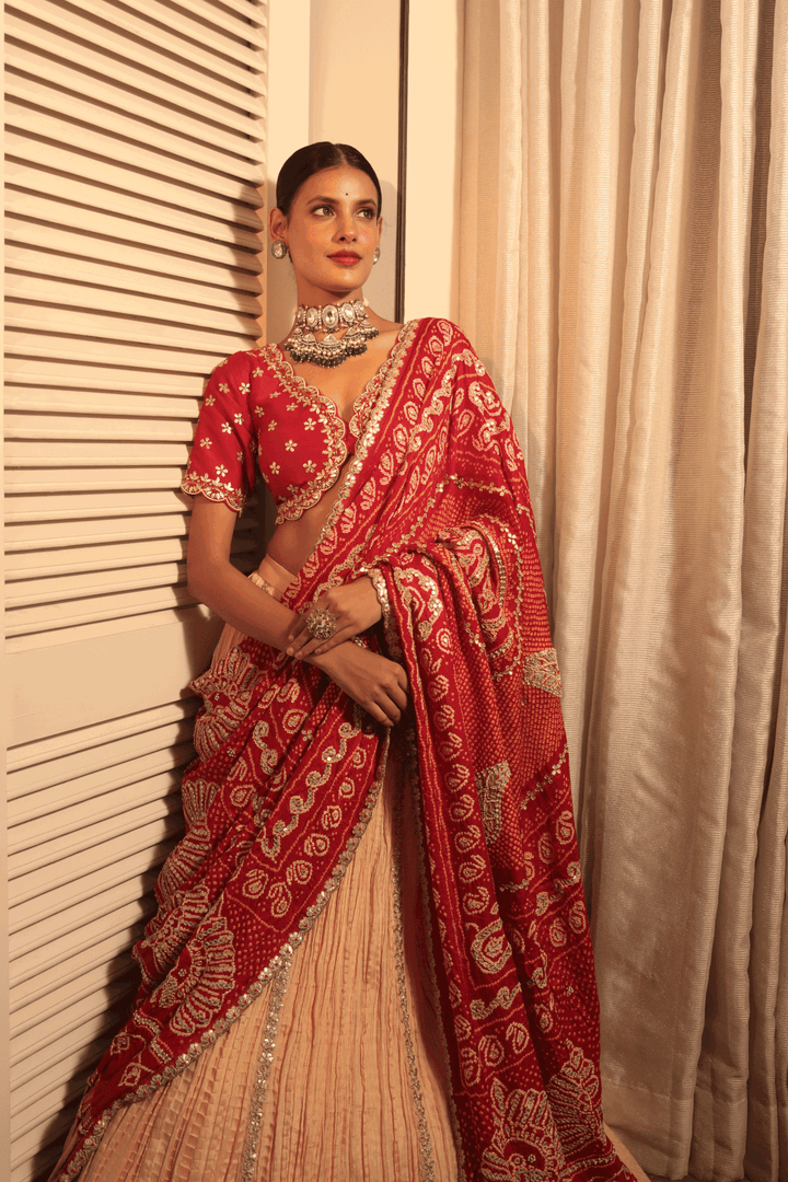 Red Gotapatti Bandhani Dupatta - Bandhani